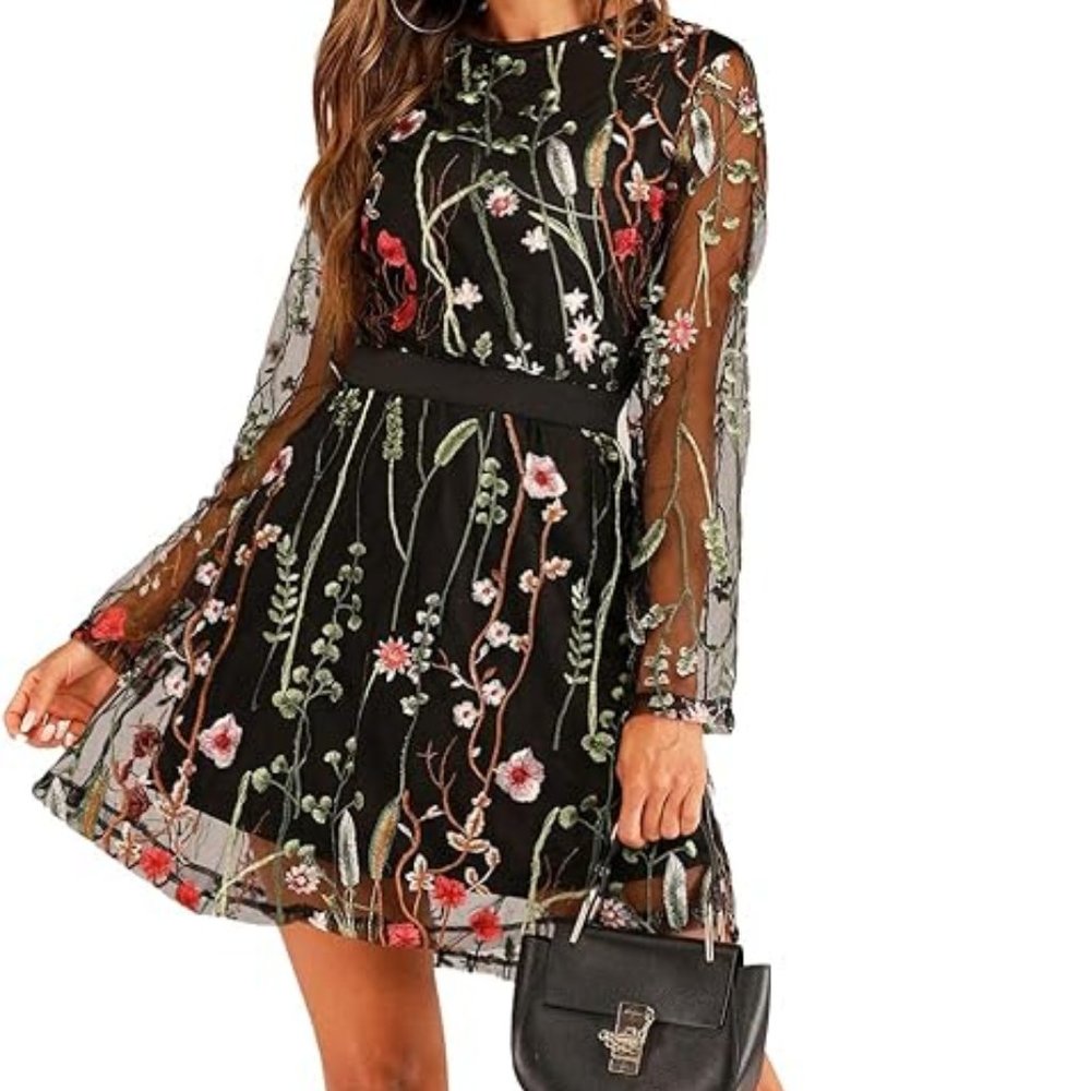Embroidered Long Sleeved Mini Dress